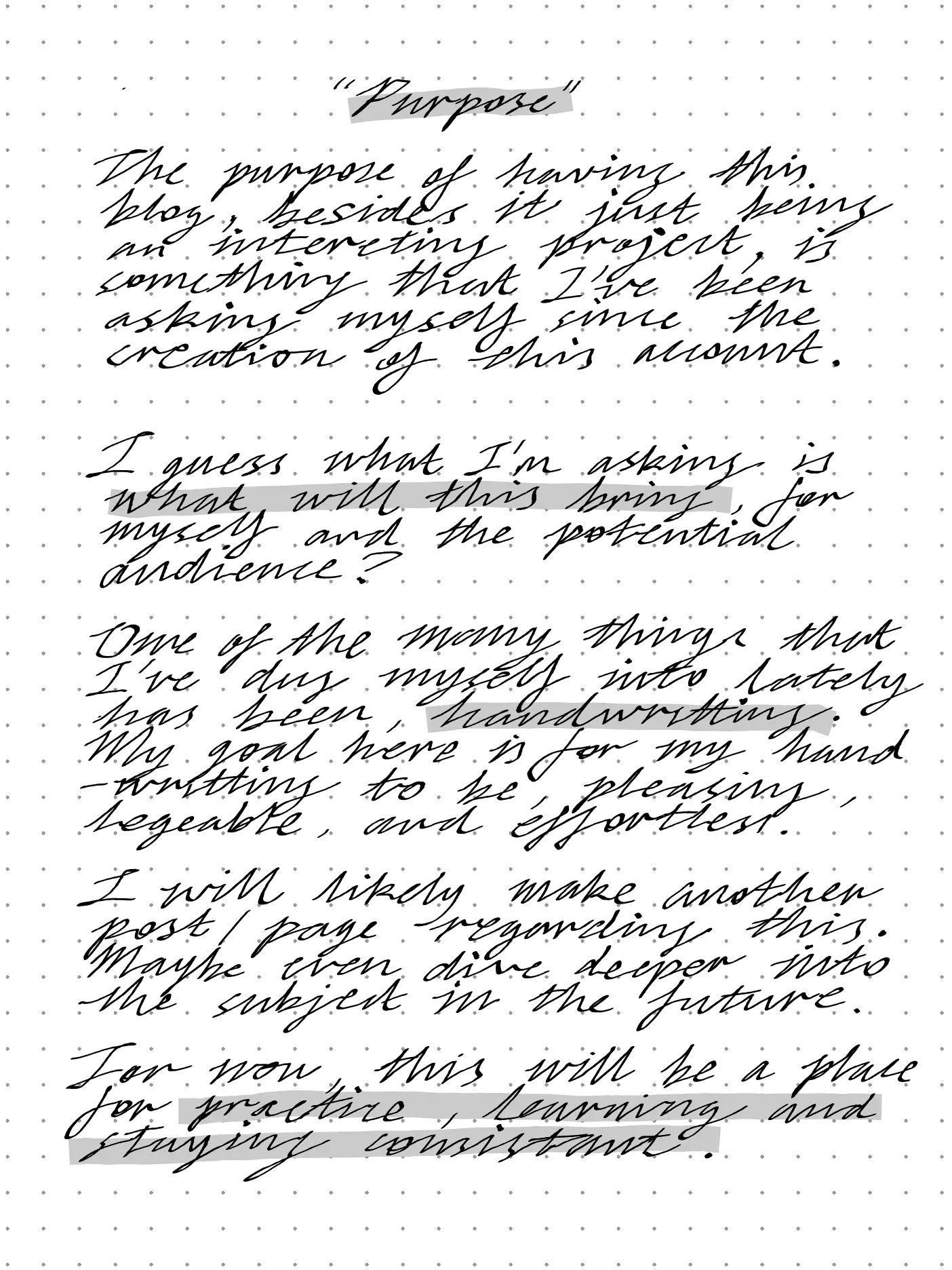 purpose, handwritten page 1