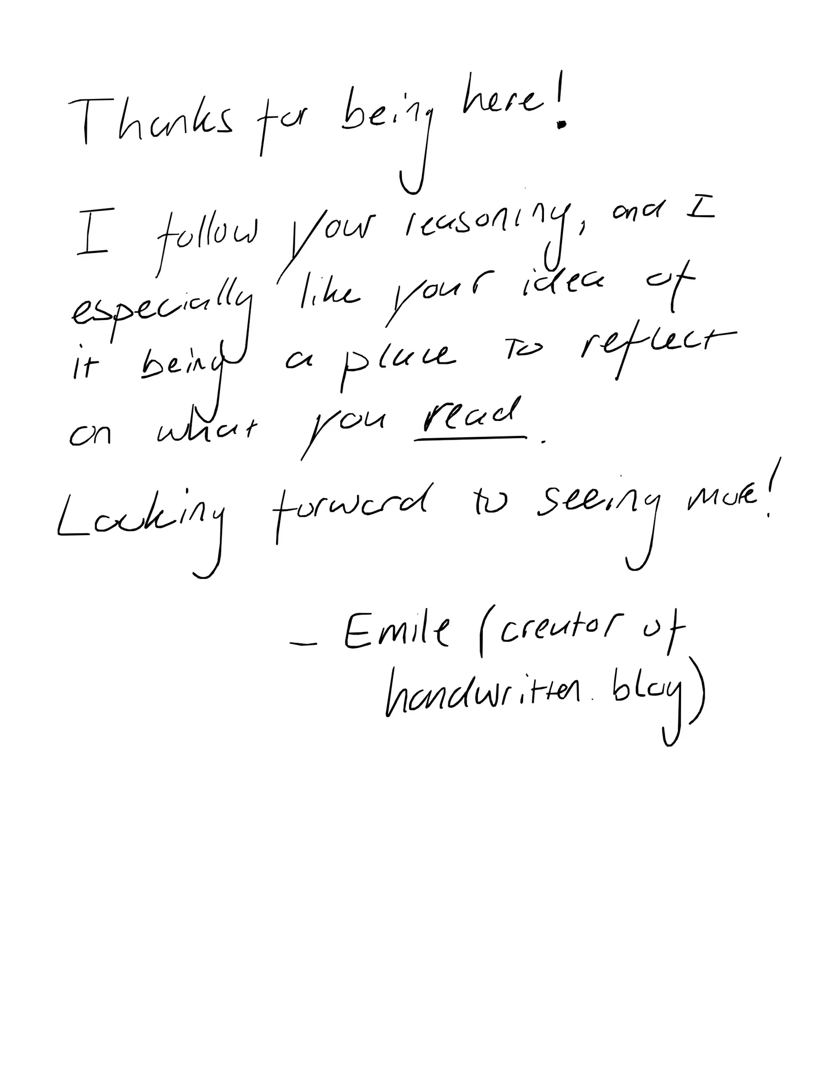 Handwritten comment on purpose, reply 1